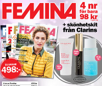 Femina 4 nr + lyxigt skönhetskit från Clarins