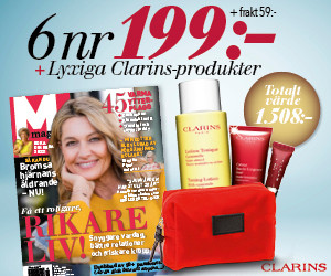 6 nummer av M-magasin för 199 kr + lyxiga Clarins-produkter