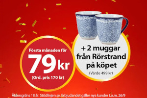 Postkodlotteriet 79 kr första månaden + Rörstrand muggar