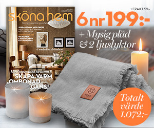 6 nr av Sköna hem + grå pläd och 2 ljuslyktor
