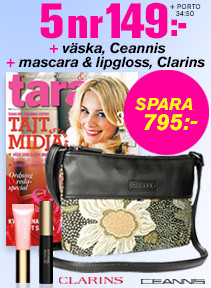 Tara 5 nr + Ceannis väska + mascara och lipgloss från Clarins
