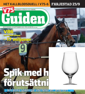 10 nr av V75-guiden 199 kr + 2 ölglas från Orrefors